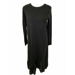 Zara Womens Solid Gray Crew Neck Long Sleeve Midi Shirt Dress Small
